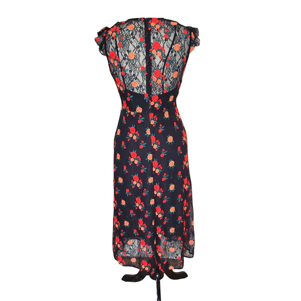 Zara Woman Black Embroidered Lace Red Floral Cottage Fairy Country Boho Dress M - Picture 5 of 11